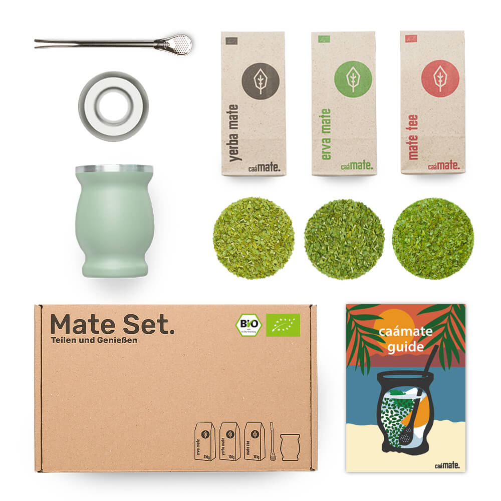 Mate Tee Set Edelstahl Matebecher gruen Balance Einsatz caámate